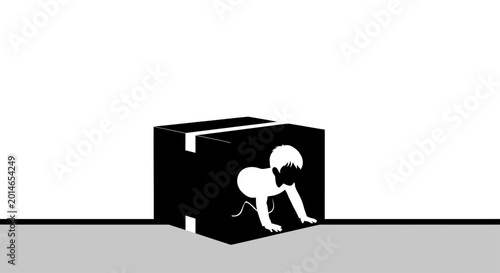 Photos A silhouette of a child crawling out of a black cardboard box