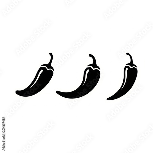 Collection of chili pepper silhouettes featuring full black spicy vegetable shapes in various curved forms. Suitable for food branding, restaurant menus, culinary graphics, packaging, and spice-relate