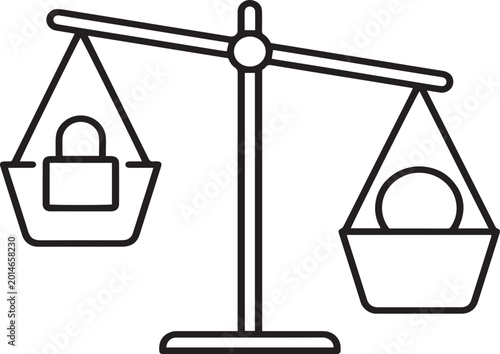 Tableau sur toile Balanced scale with lock and key icon