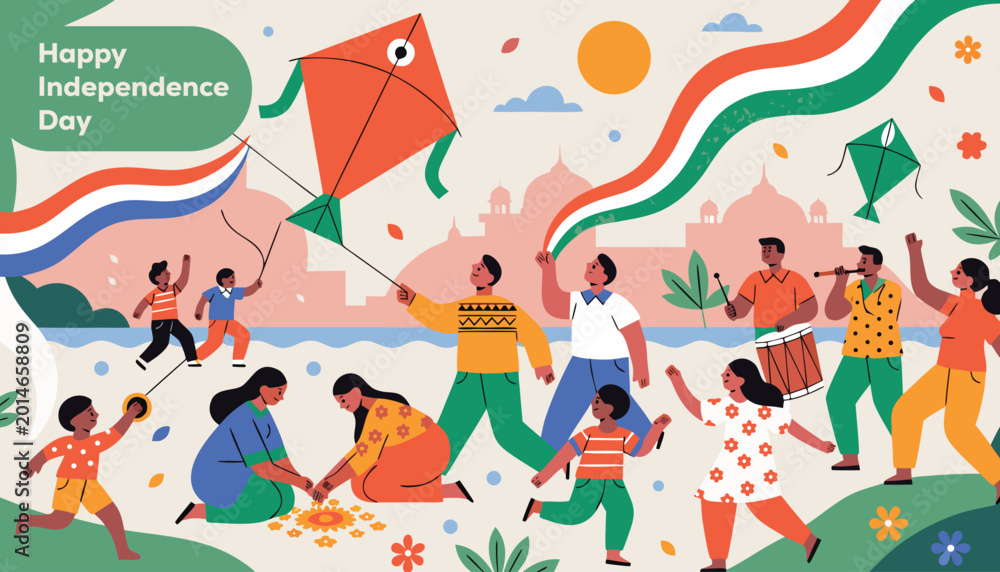 Fototapeta premium Vibrant indian independence day celebration scene