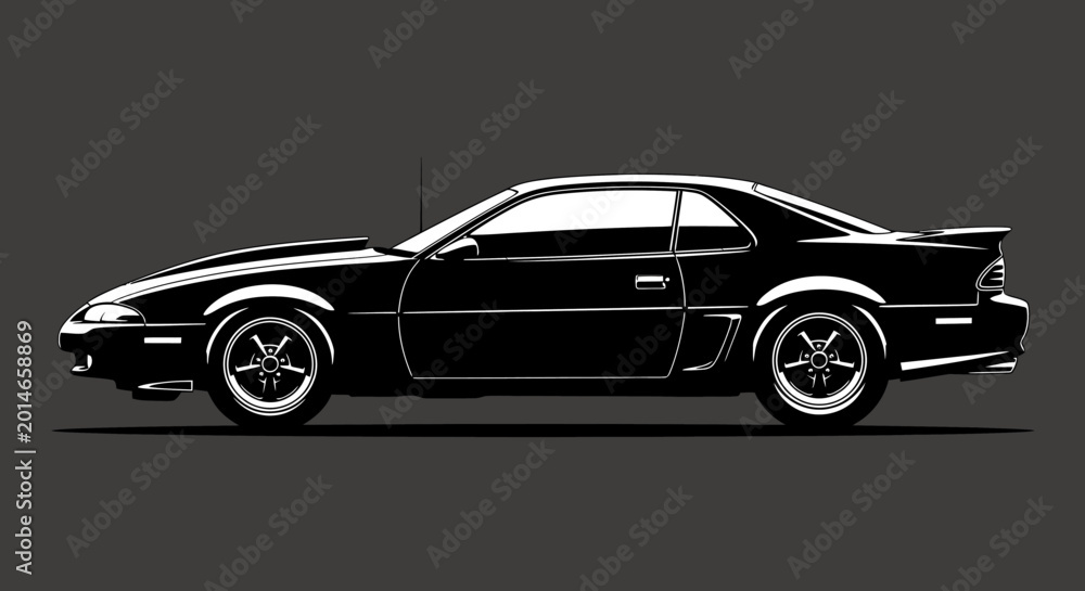 Obraz premium A classic muscle car in bold silhouette on a dark background
