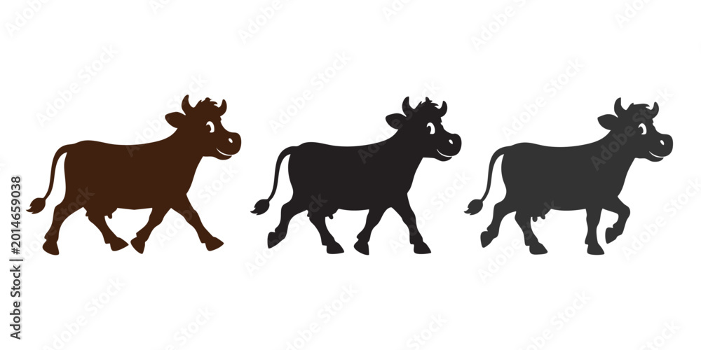 Fototapeta premium Cow Walking Silhouette Character Set