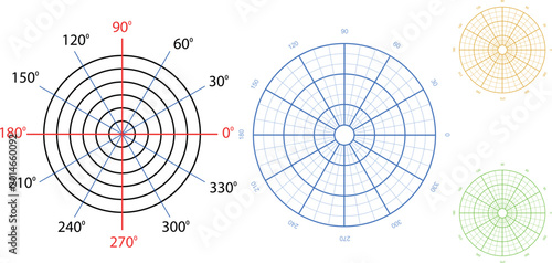 Foto Polar Grid Diagram Template Concentric Circles Radial Degree Chart Technical Vec
