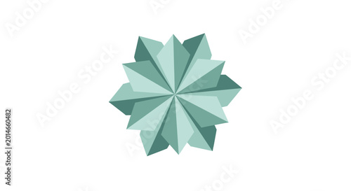 Bild auf Leinwand Teal faceted starburst with overlapping geometric shapes on white