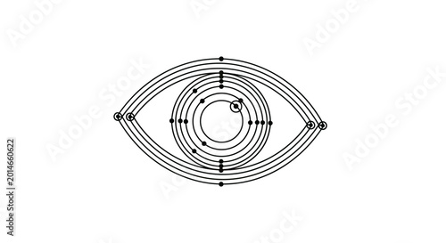 Tableau sur toile Abstract eye shape formed by concentric arcs and scattered dots