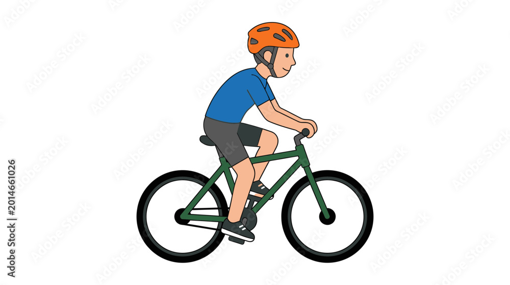 Fototapeta premium Young boy riding a bicycle with helmet