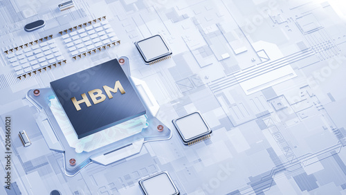 HBM high bandwidth memory technology concept 3D stock asset, perfect for AI computing semiconductor blog posts, tech business presentations, website banners and professional marketing design materials