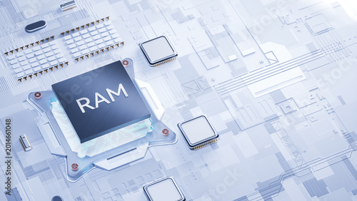 Konstfotografi RAM random access memory semiconductor 3D illustration, ideal digital stock asse