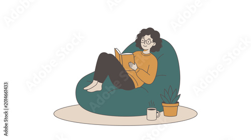 Photography Woman Reading Book on Bean Bag Chair