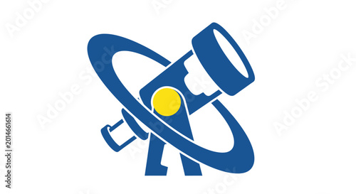 Fotografija Stylized abstract symbol depicting a telescope-like object with orbiting rings