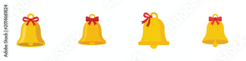 фотографія A single gold bell with a small red bow, flat design, vibrant yellow tones, no outline, plain white background