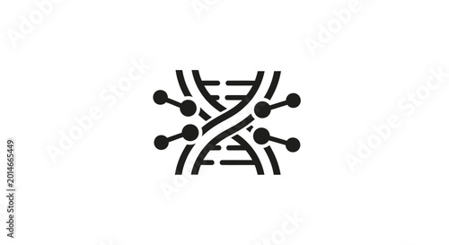 Obraz na płótnie Stylized black icon of entwined double helix strands with attached molecules