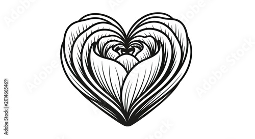 Photos Stylized black and white heart shape formed by flowing, layered petals or leaves
