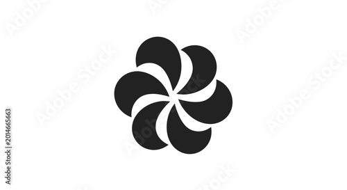 Black swirling flower-like abstract shape on white background