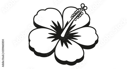 Obraz na plátne Stylized black and white line art of a hibiscus flower with prominent stamens