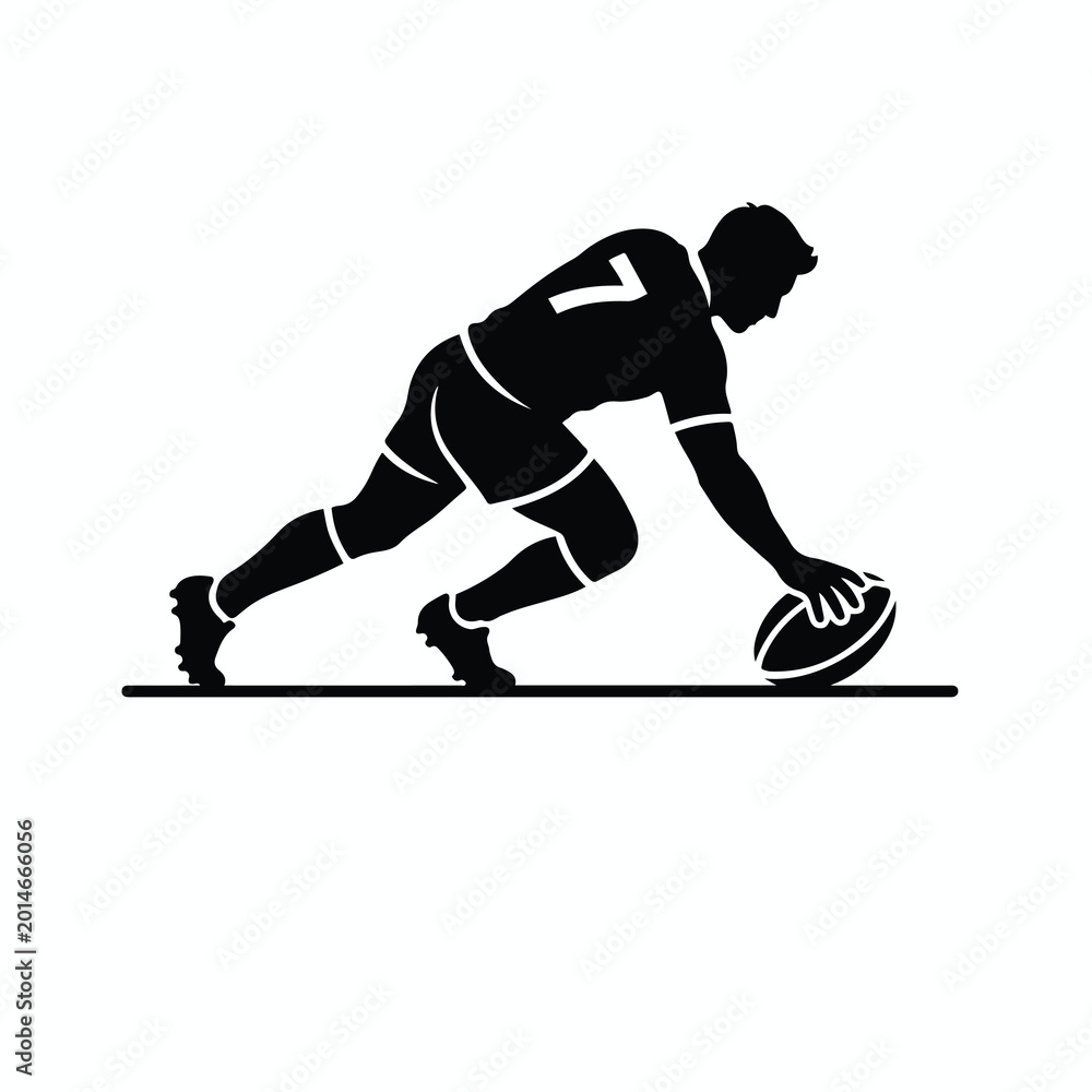 Fototapeta premium Rugby player diving to score a try during a competitive match. glyph icon. vector illustrations.