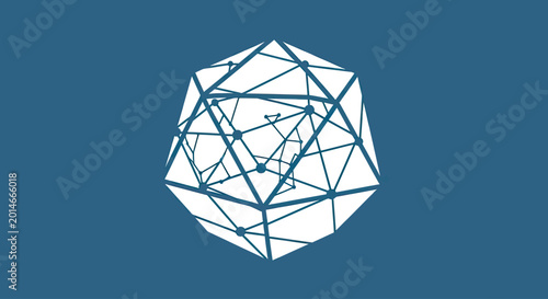 Quadro em tela White polygonal structure with interconnected nodes on a blue background