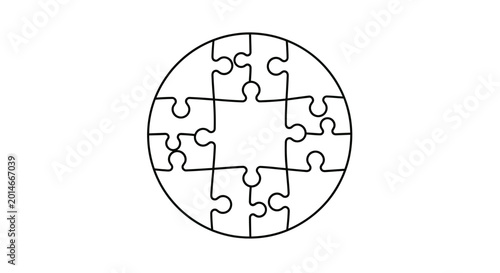Foto Black outline of a circular puzzle with a hole in the center