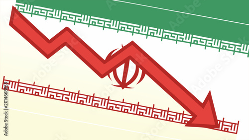 Tableau sur toile Iran financial collapse and political unrest concept with declining market graph and Middle East instability symbolism