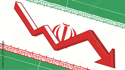 Schilderij op canvas Economic and political crisis in Iran symbolized by downward arrow, reflecting unrest, recession and instability in Tehran
