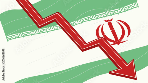 Photos Iran unrest and crisis concept with collapsing arrow symbolizing economic decline, political turmoil and instability in Tehran and the Middle East