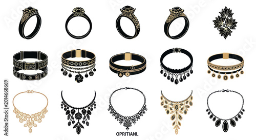 Foto Variety of black metal jewelry pieces.
