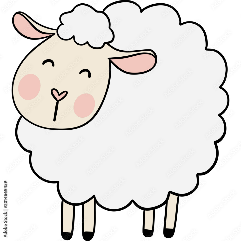 Obraz premium Cute cartoon sheep with fluffy white wool and cheerful expression, perfect for children or farm themes