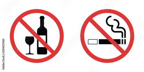 Bild auf Leinwand No Alcohol and No Smoking Prohibition Signs for Health Safety Rules and Restrict