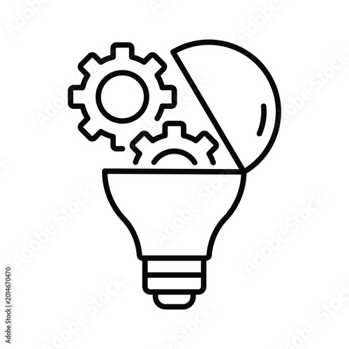 Foto creative technology icon, technical innovation concept, open light bulb with gea
