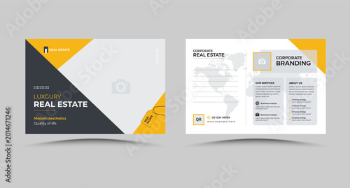 Foto Real Estate Postcard Vector,  house for sale postcard layout template