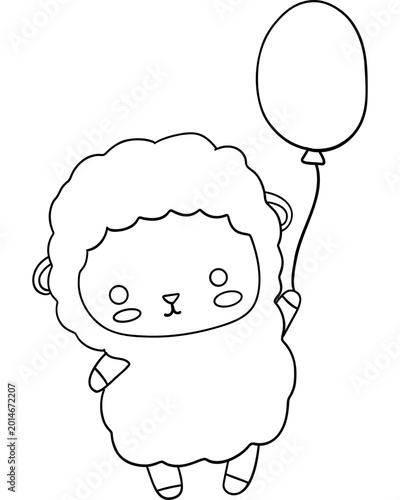 Cute sheep character holding balloon, showcasing playful and cheerful expression, perfect for children themes