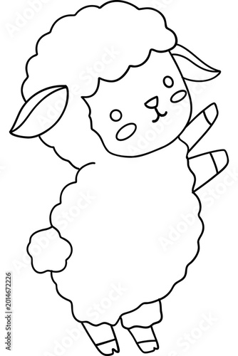 Cute sheep outline with fluffy body and playful expression, perfect for children designs and crafts