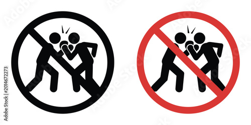 Bild auf Leinwand No Fighting Prohibition Sign Icon Set with Crossed People Symbols in Black and R