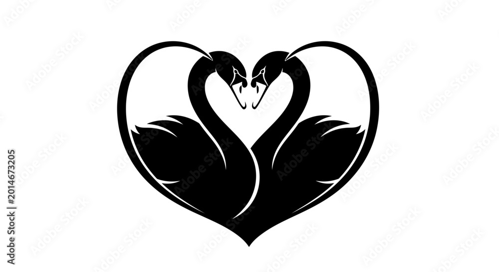 Fototapeta premium Black Swan Heart Symbol Silhouette Vector Illustration