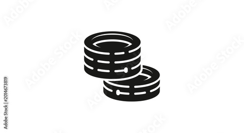 Two stacked, stylized black discs with dashed white lines suggesting layers