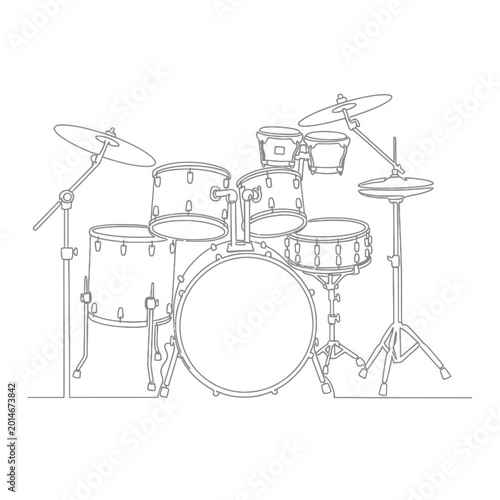 Photos Drum Set Line Art Illustration - Minimalist Musical Instrument Drawing