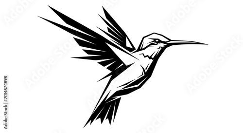 Foto A black and white geometric hummingbird in mid-flight