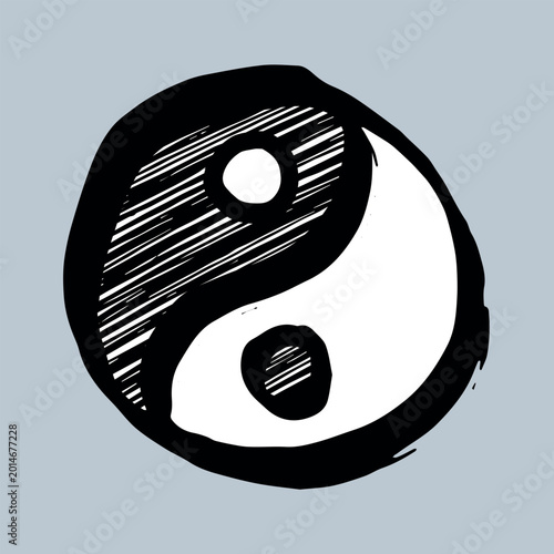 Quadro em tela Hand drawn yin yang symbol Zen and Tao Harmony and balance Black and white yin a