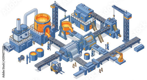 Foto Industrial factory, metallurgy production, manufacturing plant isometric illustr