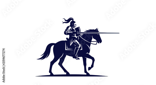 Fotografia Knight on Horseback Silhouette, Medieval Warrior, Heraldry Emblem
