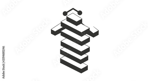 Tableau sur toile Stacked blocks ascend with connecting line and spheres above