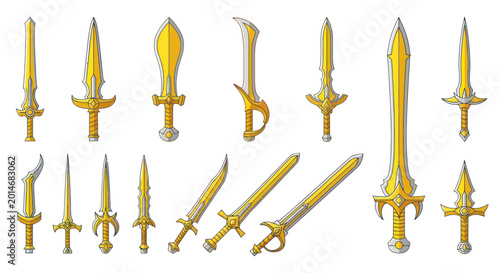Tableau sur toile Collection of Golden Swords, Fantasy Weapons, Medieval Armory, Warrior Gear