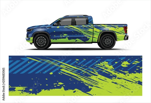 Blue Green Pickup Truck Wrap Livery Vector with Offroad Racing Decal