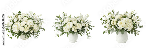 Luxury White Rose Flower Bouquet in Vase PNG - Sophisticated Floral Arrangement for Wedding, Anniversary, and Sympathy Event Designs.