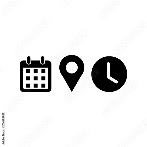 Bild auf Leinwand Calendar, clock, and location pin icons