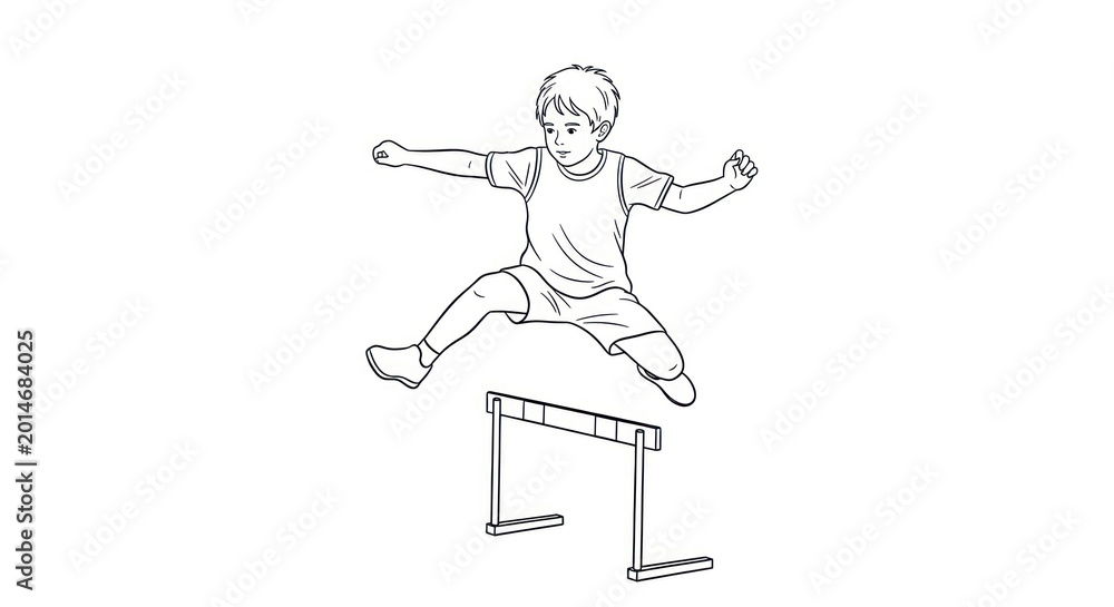 Fototapeta premium Young Athlete Jumping Over Hurdle Illustration.