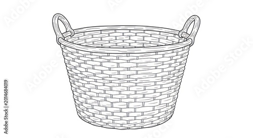 Woven Basket with Handles Illustration.