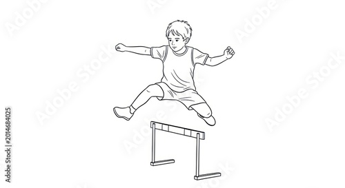 Young Athlete Jumping Over Hurdle Illustration.