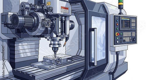 Industrial CNC milling machine equipment.