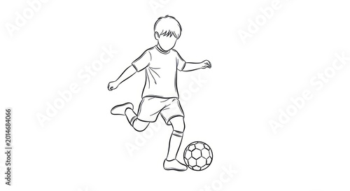 Young Boy Kicking Soccer Ball Illustration.